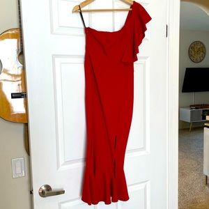 Red One Shoulder Ruffle Dress